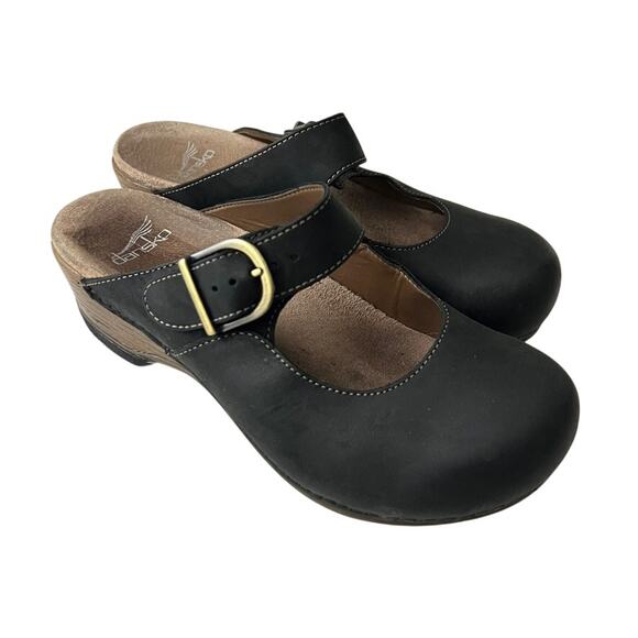 Dansko Martina Mary Jane Clogs Black Leather Wedge Closed Toe Women’s Size 37 - Picture 1 of 13